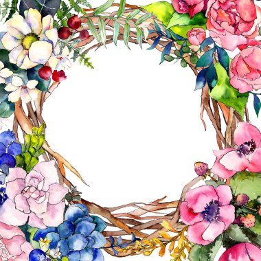 Orman dal dalları çerçeve bir el suluboya tarzı çizilmiş.