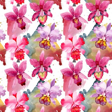 Kır çiçeği pembe orkide çiçek deseni suluboya tarzında.