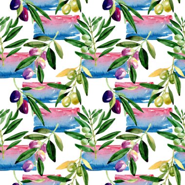 Zeytin ağacı desen suluboya tarzında.