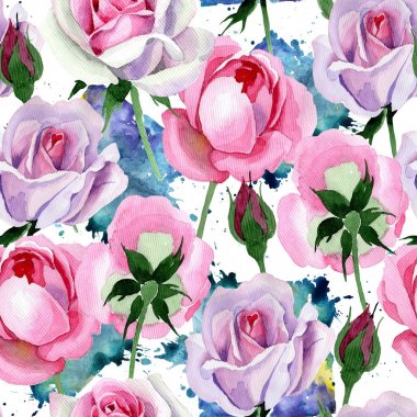 Kır çiçeği ihale pembe Gül çiçek deseni suluboya tarzında.