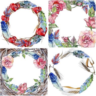 Suluboya kuş kanat tüy çerçevesinden.