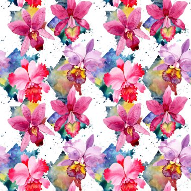 Kır çiçeği pembe orkide çiçek deseni suluboya tarzında.