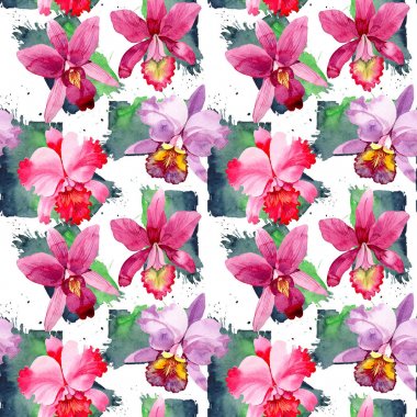 Kır çiçeği pembe orkide çiçek deseni suluboya tarzında.