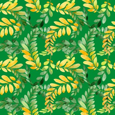 Bir elinde akasya deseninin sonbahar yaprak suluboya tarzı çizilmiş.