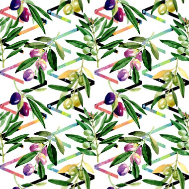 Zeytin ağacı desen suluboya tarzında.