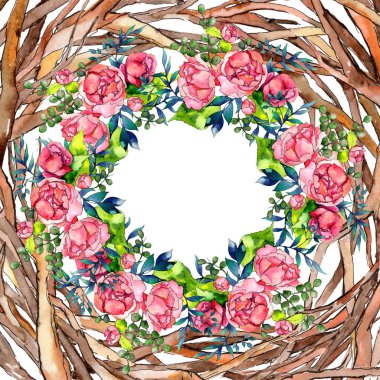 Orman dal dalları çerçeve bir el suluboya tarzı çizilmiş.