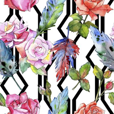 Suluboya kuş tüyü desen Wing.