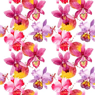 Kır çiçeği pembe orkide çiçek deseni suluboya tarzında.