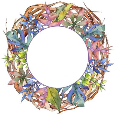 Orman dal dalları çelenk bir elinde suluboya tarzı çizilmiş.