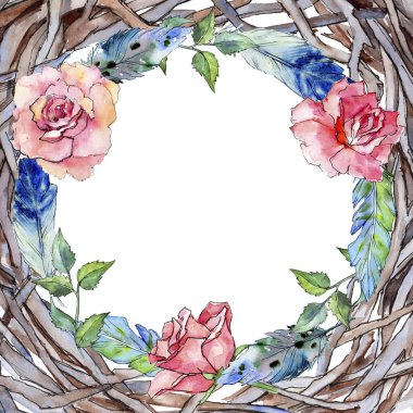 Suluboya kuş kanat tüy çerçevesinden.