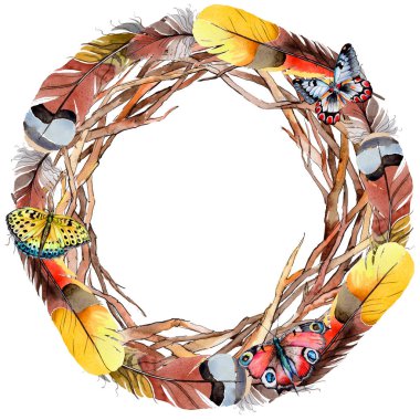 Orman dal dalları çelenk bir elinde suluboya tarzı çizilmiş.