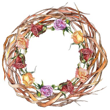 Orman dal dalları çelenk bir elinde suluboya tarzı çizilmiş.