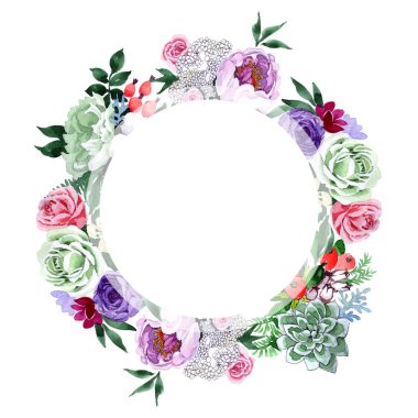 Buket çiçek çelenk suluboya tarzında.