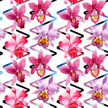 Kır çiçeği pembe orkide çiçek deseni suluboya tarzında.