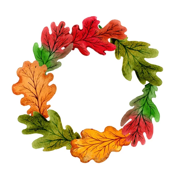 Autumn leaf of oak wreath in a hand drawn watercolor style. — Stock Photo, Image