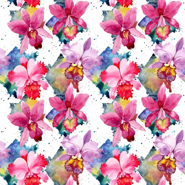 Kır çiçeği pembe orkide çiçek deseni suluboya tarzında.