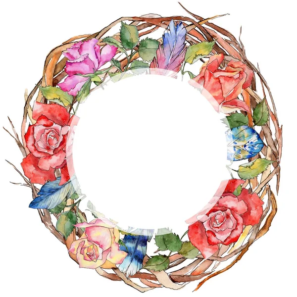 Forest twig branches wreath in a hand drawn watercolor style. — Stock Photo, Image