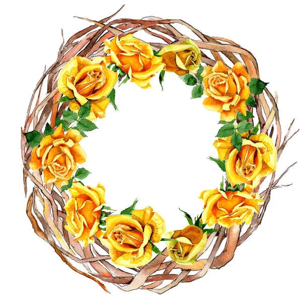 Forest twig branches wreath in a hand drawn watercolor style. — Stock Photo, Image