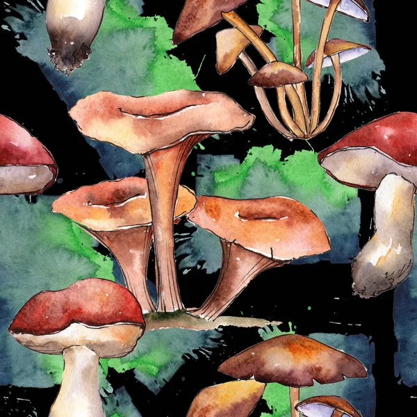 Mushrooms healthy food pattern in a watercolor style.