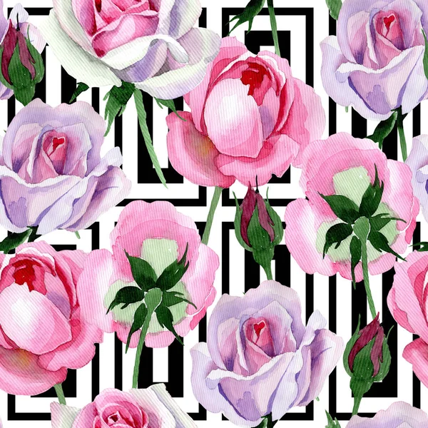 Vadvirág pályázati rózsaszín rózsa virág minta akvarell stílusú. — Stock Fotó