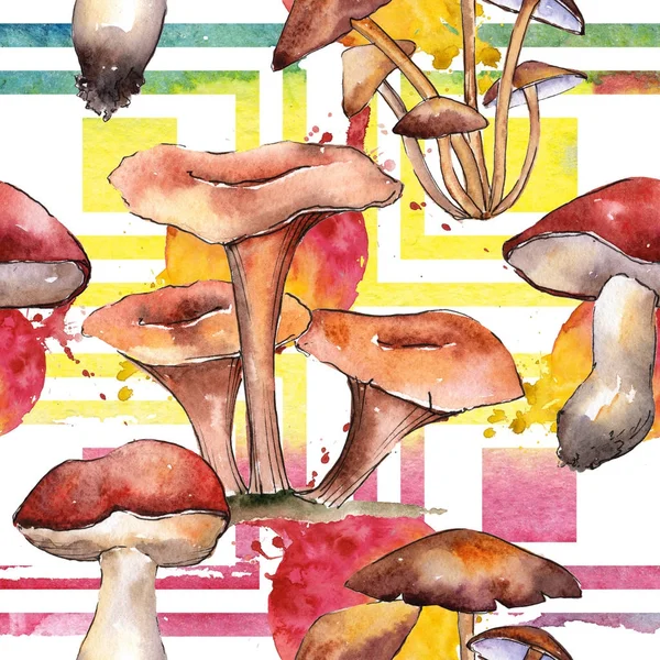 Pilze gesundes Ernährungsmuster im Aquarellstil. — Stockfoto