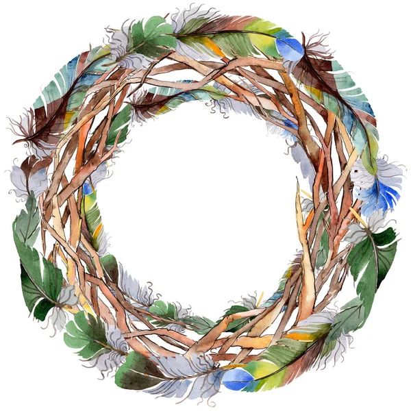 Forest twig branches wreath in a hand drawn watercolor style. — Stock Photo, Image