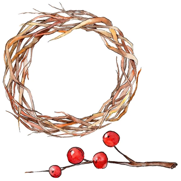 Forest twig branches wreath in a hand drawn watercolor style. — Stock Photo, Image