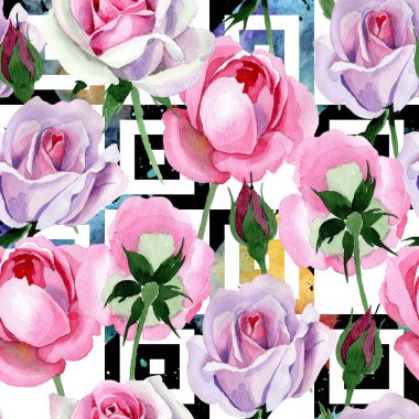 Kır çiçeği ihale pembe Gül çiçek deseni suluboya tarzında.