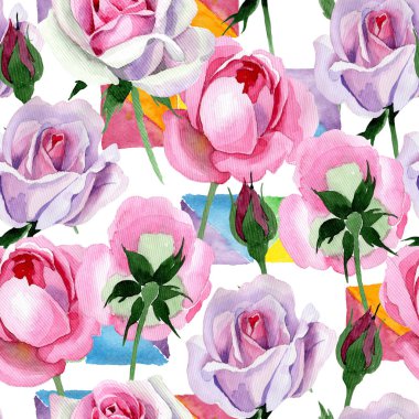 Kır çiçeği ihale pembe Gül çiçek deseni suluboya tarzında.