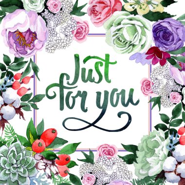 Buket çiçek çerçeve suluboya tarzında.