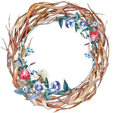 Orman dal dalları çelenk bir elinde suluboya tarzı çizilmiş.