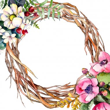 Orman dal dalları çelenk bir elinde suluboya tarzı çizilmiş.