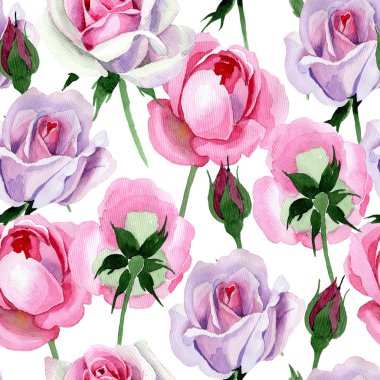 Kır çiçeği ihale pembe Gül çiçek deseni suluboya tarzında.