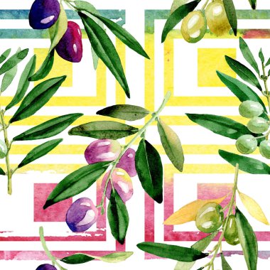 Zeytin ağacı desen suluboya tarzında.