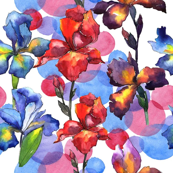 Wildflower iris flower pattern in a watercolor style.