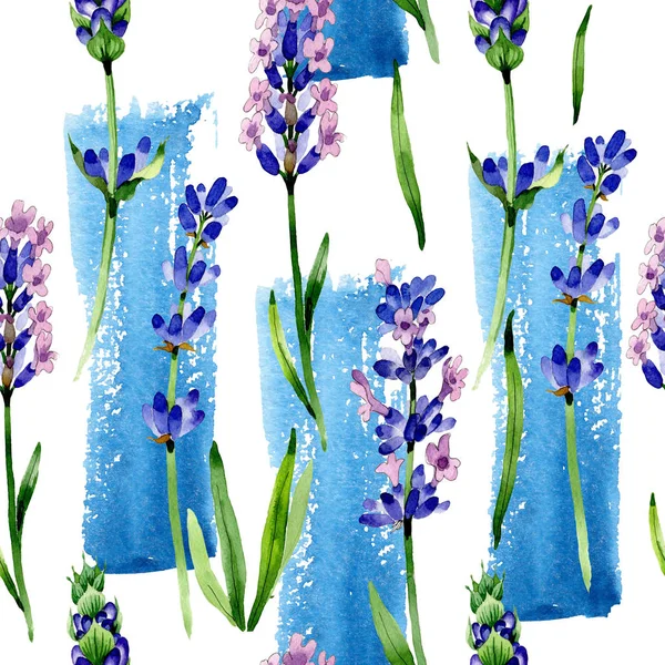 水彩画のワイルドフラワー ラベンダーの花のパターン. — ストック写真