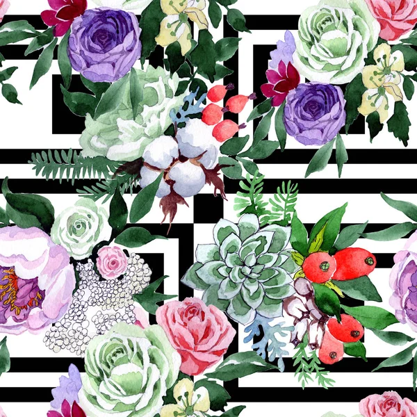 Bouquet flower pattern in a watercolor style. — Stock Photo, Image