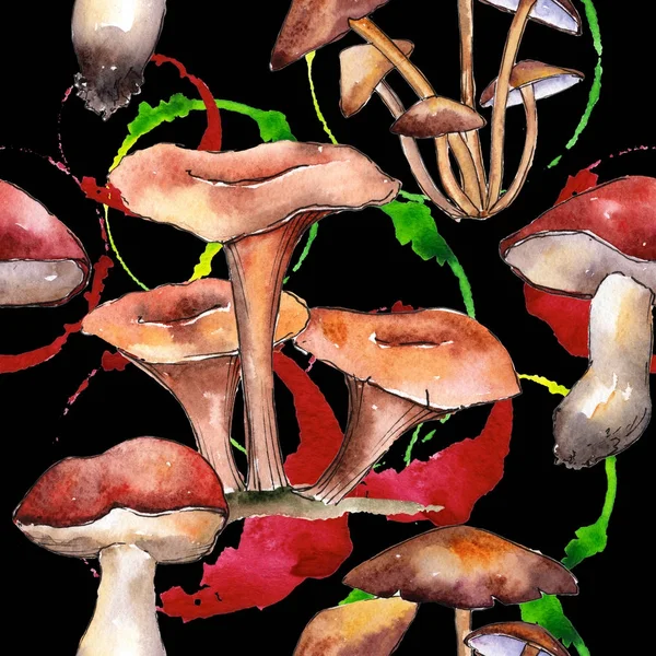 Mushrooms healthy food pattern in a watercolor style. — Stock Photo, Image