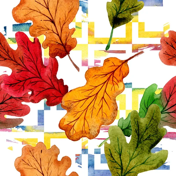 Jesienny liść wzór dębu w rękę wyciągnąć stylu przypominającym akwarele. — Zdjęcie stockowe