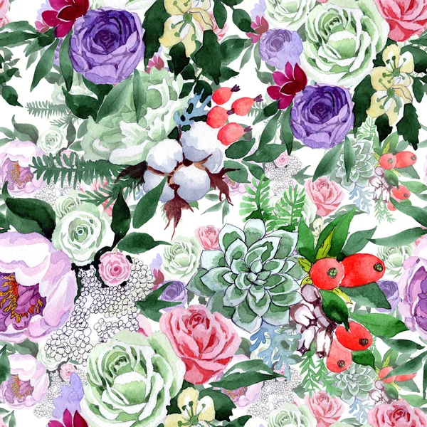 Bouquet flower pattern in a watercolor style. — Stock Photo, Image