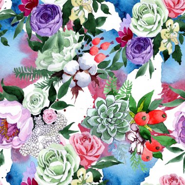 Buket çiçek deseni suluboya tarzında.