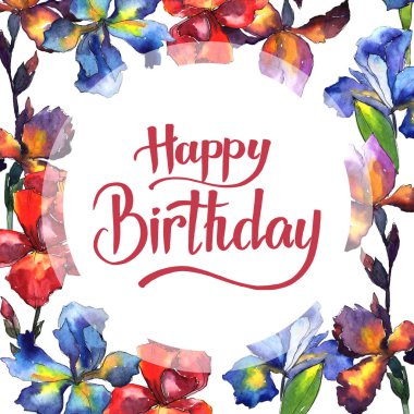 Kır çiçeği Iris çiçek çerçeve suluboya tarzında.