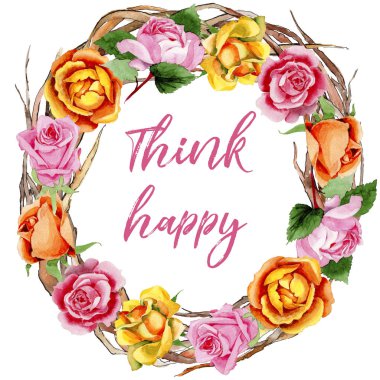 Kır çiçeği gül çiçek çelenk suluboya tarzında.