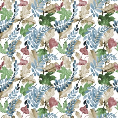 Bir elinde akasya deseninin sonbahar yaprak suluboya tarzı çizilmiş.