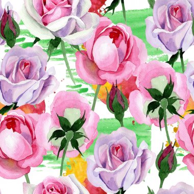 Kır çiçeği ihale pembe Gül çiçek deseni suluboya tarzında.