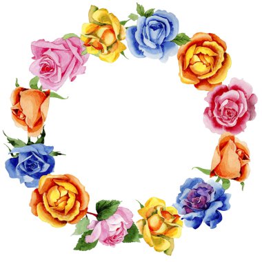 Kır çiçeği gül çiçek çelenk suluboya tarzında.