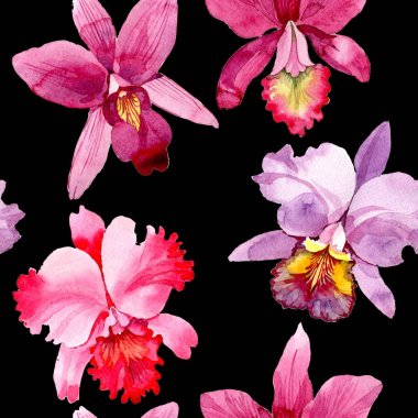 Kır çiçeği pembe orkide çiçek deseni suluboya tarzında.