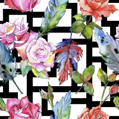 Suluboya kuş tüyü desen Wing.