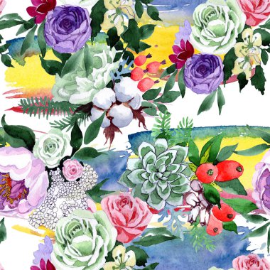 Buket çiçek deseni suluboya tarzında.