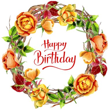 Kır çiçeği gül çiçek çelenk suluboya tarzında.